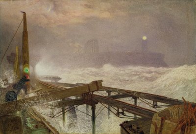 Lumières bleues, Teignmouth Pier - Allumage des lampes au coucher du soleil, 1868 - Alfred William Hunt