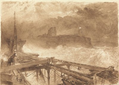 Étude pour Tynemouth Pier - Allumage des lampes au coucher du soleil - Alfred William Hunt