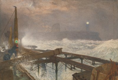 Jetée de Tynemouth - Allumage des lampes au coucher du soleil - Alfred William Hunt