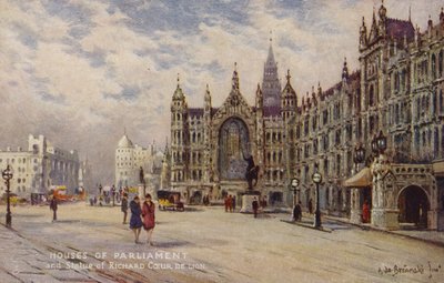 Palais de Westminster et la statue de Richard Cœur de Lion - Alfred de Breanski