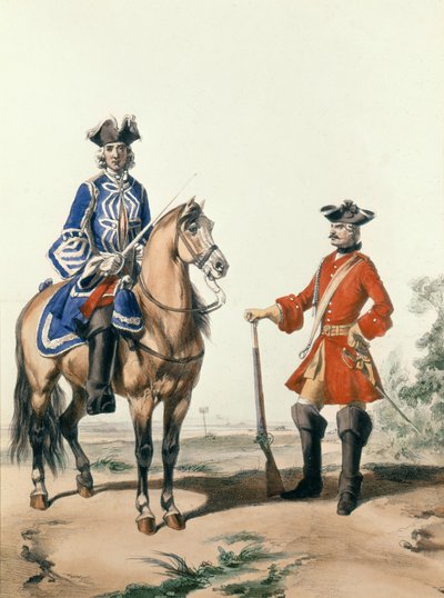 Prévôt maréchal de la gendarmerie et un membre de la police militaire en 1724, gravé par D. Noirmont - Alfred de after Marbot