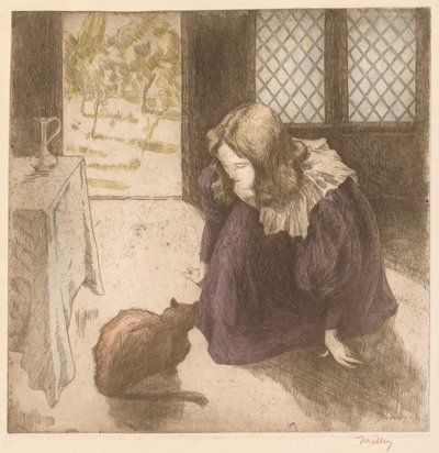 Intérieur, Petite fille avec chat (La Petite fille au chat) - Alfredo Müller