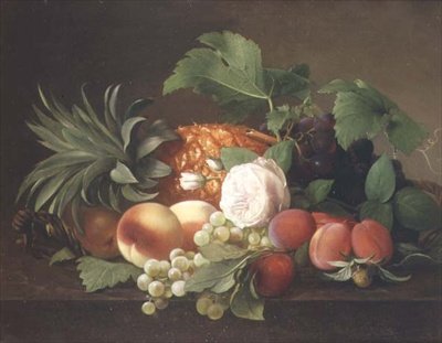 Nature morte avec ananas, pêches, prunes et raisins - Alfrida Vilhelmine Ludovica Baadsgaard