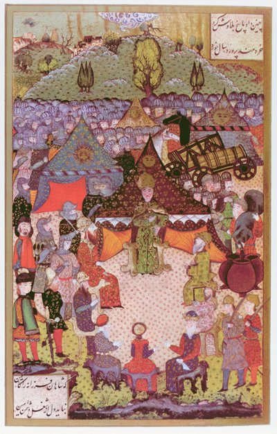 Le roi de Hongrie, Lajos II (1506-26) en conseil avant la bataille de Mohacs en 1526, 1558 - Ali Amir Beg