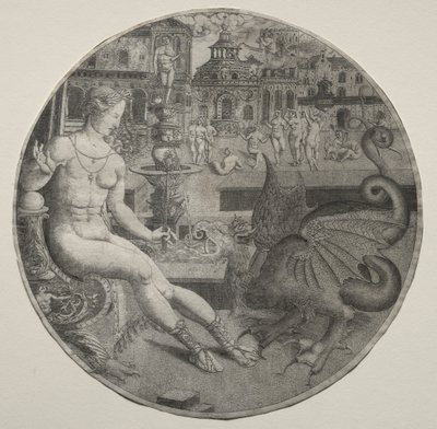 Femme nue et un dragon - Allaert Claesz