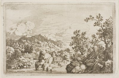 Rivière entre rochers et cabanes en bois - Allaert van Everdingen