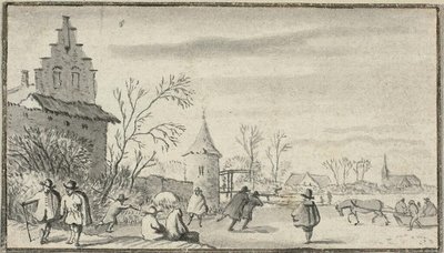 Patineurs sur un étang à l