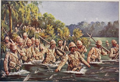 Les Argyll et Sutherland Highlanders traversant la rivière Modder, illustration de 