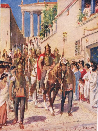 Alaric le Goth entrant à Athènes en 395, illustration de 