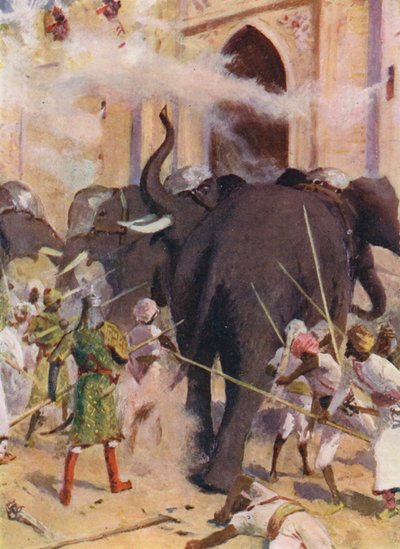 Les éléphants de guerre chargent les portes du fort d