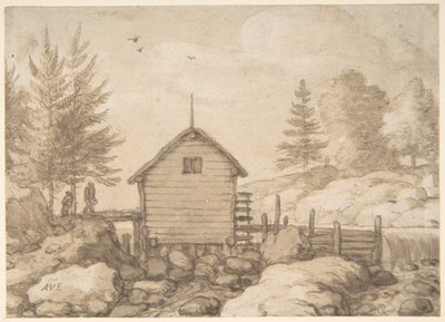 Un moulin sur des rochers dans une rivière en Norvège - Allart van Everdingen