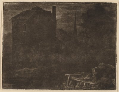 Paysage nocturne avec maison et clocher, probablement vers 1660 - Allart van Everdingen