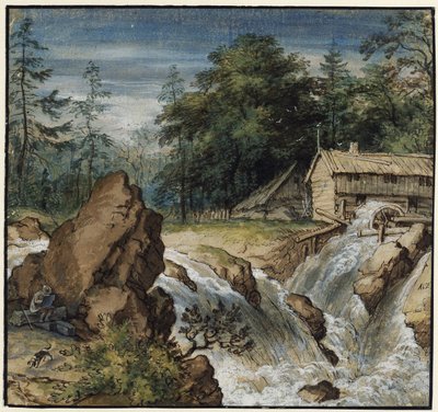 Paysage nordique avec un dessinateur près d
