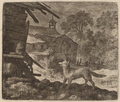 Le chat entre dans la grange tandis que Reynard regarde, probablement vers 1645-1656 - Allart van Everdingen