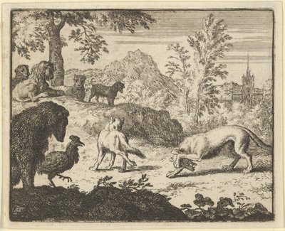 Le Lion permet un combat entre le loup et Renard - Allart van Everdingen