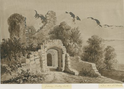 Château de Dudley - La Porte : dessin au lavis rouge-sépia - Allen Edward Everitt