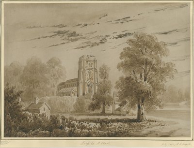Lichfield - Église Saint-Chad : dessin sépia rouge, juillet 1842 - Allen Edward Everitt