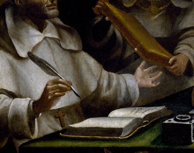 Les mains de Saint Albert écrivant (détail) - Alonso Antonio Villamor