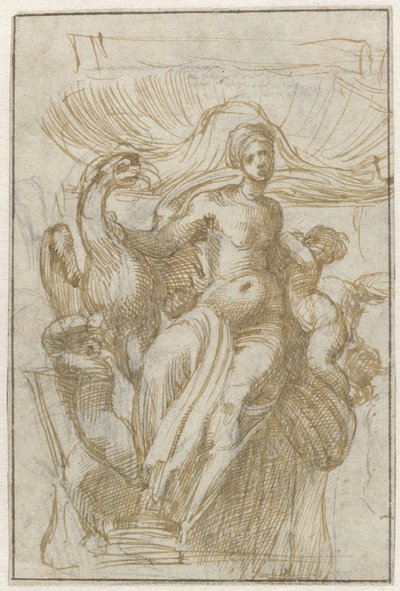 Leda ou Vénus (?) avec oiseau et putti devant une coquille - Alonso Berruguete