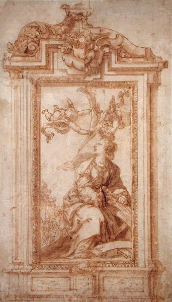 Conception architecturale avec figure féminine et putti - Alonso Cano