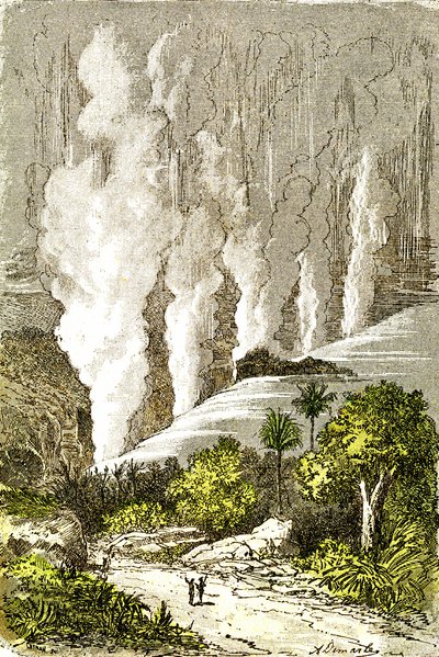 Préhistoire - Cataractes du Zambèze : Création naturelle et êtres vivants. Dessin par A. Demarle. 1885 - Alphonse Demarle
