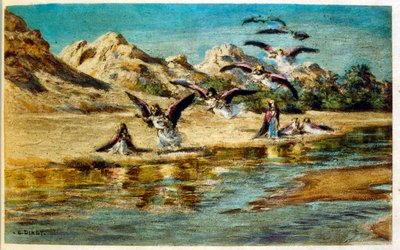 Illustration de Dinet tirée de "Mirages" Scènes de la vie arabe. 1906. Mirages, Scènes de la vie arabe a été illustré par Etienne Dinet et commenté par Silman Ben Ibrahim Bamer. Nasreddine Dinet est né sous le nom d