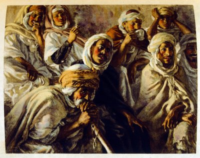 Illustration de Dinet tirée de "Mirages" Scènes de la vie arabe. 1906. Mirages, Scènes de la vie arabe a été illustré par Etienne Dinet et commenté par Silman Ben Ibrahim Bamer. Nasreddine Dinet est né sous le nom d