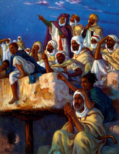 Illustration représentant des Arabes en prière pendant la période du Ramadan. Par Nasreddine Dinet (Alphonse-Étienne Dinet). 1861 – 1929 - Alphonse Etienne Dinet