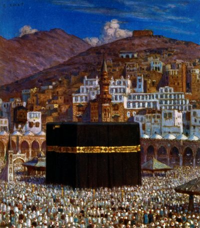 Illustration représentant des pèlerins musulmans à la Kaaba à La Mecque. par Nasreddine Dinet (Alphonse-Étienne Dinet) - Alphonse Etienne Dinet