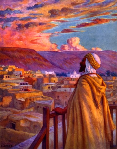 Muezzin appelant les fidèles à la prière dans un village du désert - Alphonse Etienne Dinet