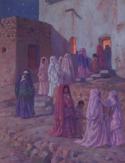 Musulmans quittant la mosquée du village à la veille de Mouled, illustration d