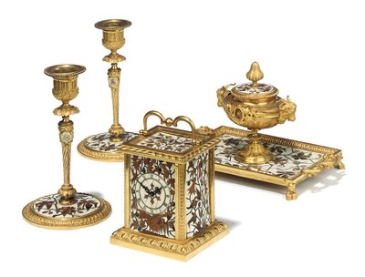 Ensemble de bureau de quatre pièces de Napoléon III, marqueterie par Duvinage et Harinckouk, vers 1877 - Alphonse Gustave Giroux