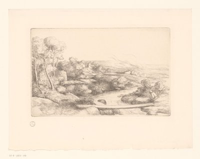 Landschap met plank over een rivier - Alphonse Legros (attributed to)