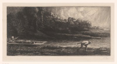 Paysage avec bac Le bac - Alphonse Legros (signed by artist)