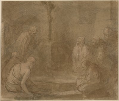 Au pied de la croix (plume et encre brune avec lavis brun sur graphite sur papier vergé) - Alphonse Legros