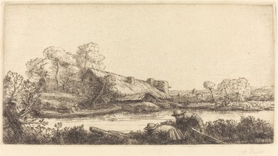 Ferme le long de la rivière vue à la lumière du soir - Alphonse Legros