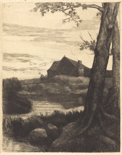 Ferme avec grand arbre - Alphonse Legros