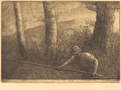 Pêcheur avec un filet cerceau La pêche à la truble - Alphonse Legros
