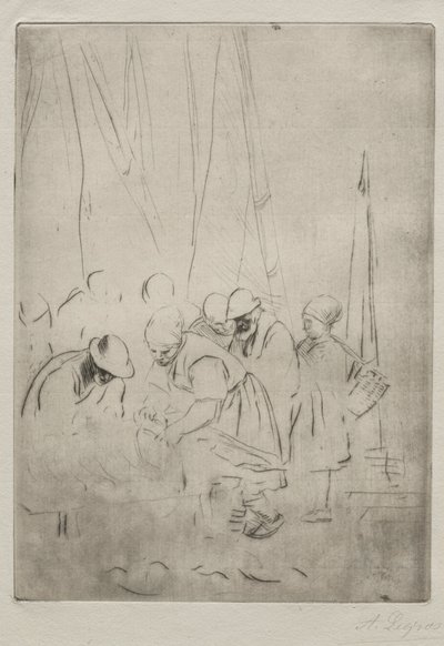 Pêcheurs sur le quai à Boulogne - Alphonse Legros