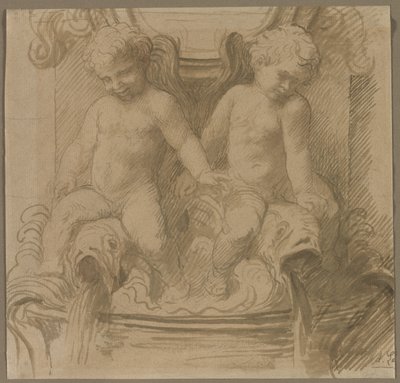 Fontaine avec putti chevauchant des dauphins - Alphonse Legros