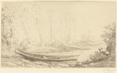 Homme avec une perche, figure à droite Pêcheurs de truites - Alphonse Legros