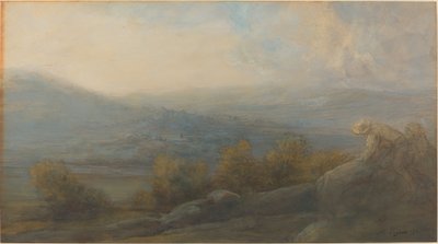 Paysage de montagne avec deux figures à droite - Alphonse Legros