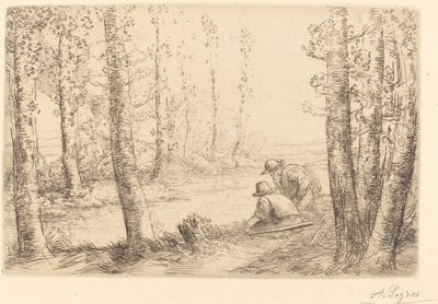 Repos au bord de la rivière - Alphonse Legros