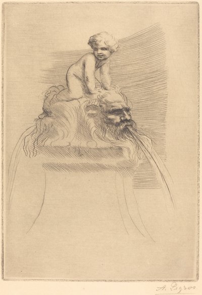 Petite fontaine, enfant jouant sur des grotesques - Alphonse Legros