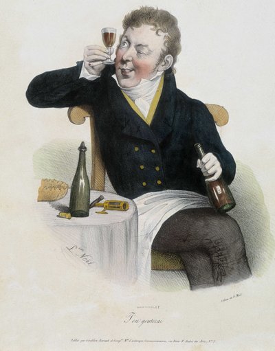 Amateur de vin - lithographie par Noël - Alphonse Leon Noel