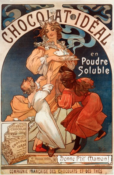 Affiche publicitaire pour le Chocolat Idéal - Alphonse Mucha