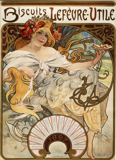 Biscuits Lefevre-Utile, conçu comme un calendrier pour 1897, 1896 - Alphonse Mucha