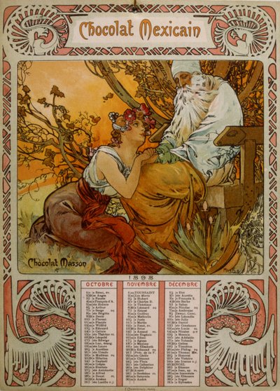 Calendrier Chocolate Masson illustré par Mucha - Alphonse Mucha