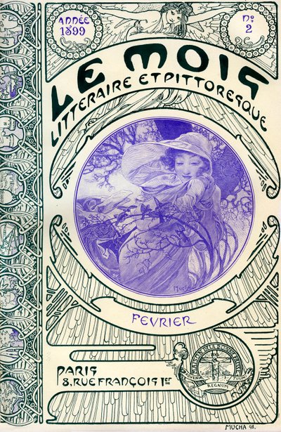 Couverture du magazine (mensuel) Le Mois littéraire et pittoresque par Alphonse Mucha (1860-1939) : mois de février 1899 - Maison de la Bonne Presse - Alphonse Mucha