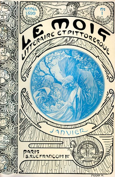 Couverture de la revue (mensuelle) Le Mois Littéraire et Pittoresque par Alphonse Mucha (1860-1939) : janvier 1899 - Maison de la Bonne Presse - Alphonse Mucha
